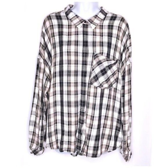 Sanctuary Plaid Tie Back Button Down Shirt size M. Price firm - Picture 2 of 7